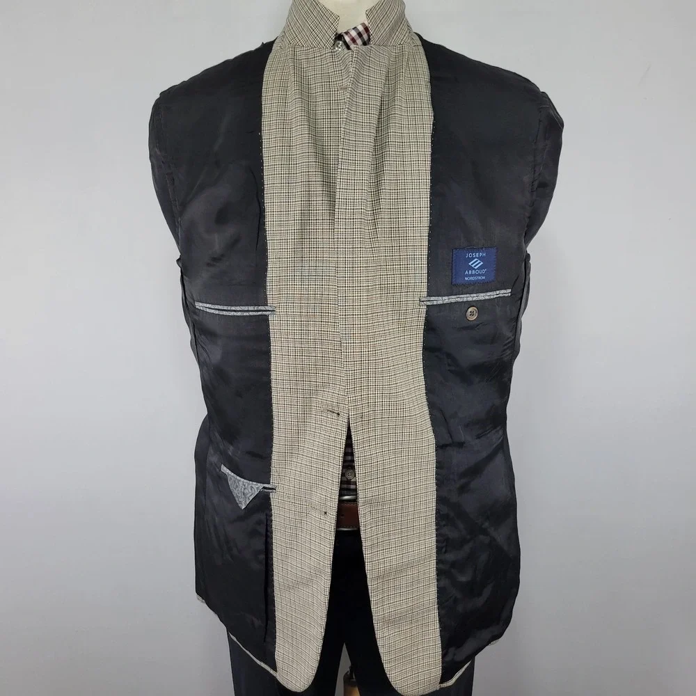 Joseph Abboud Men's‎ Sport Coat Blazer Two Button Beige Plaid Silk Wool 42S